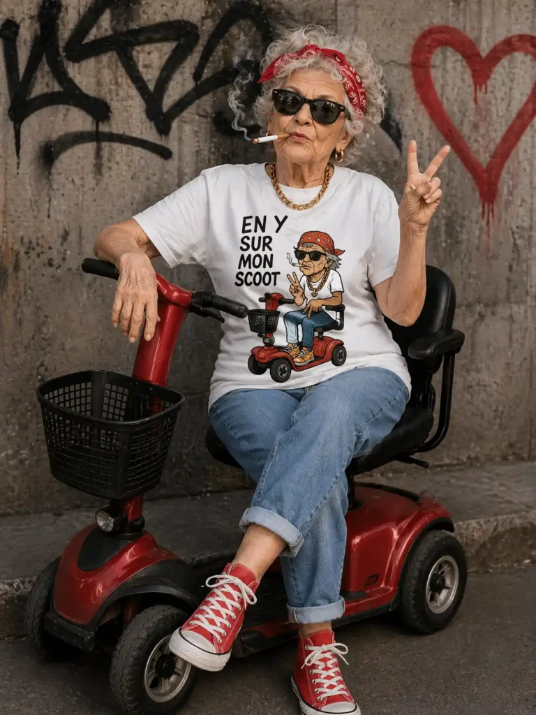 En Y sur mon scoot. Femme.